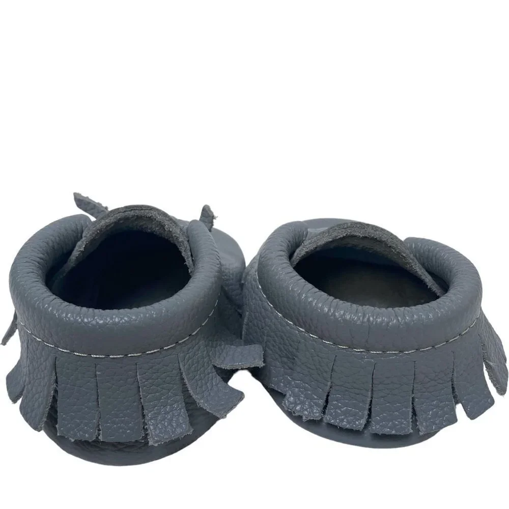 FRESHLY PICKED Baby Shoes Gray Leather Moccasins Up to 12 months Western Fringe
